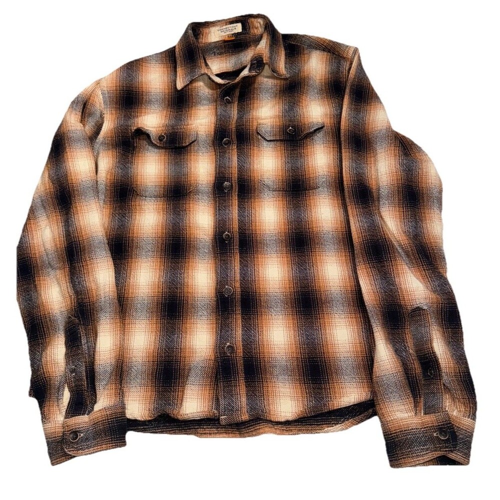 Tailor Vintage Men’s L Flannel Connecticut Originals plaid Cotton Brown Cream